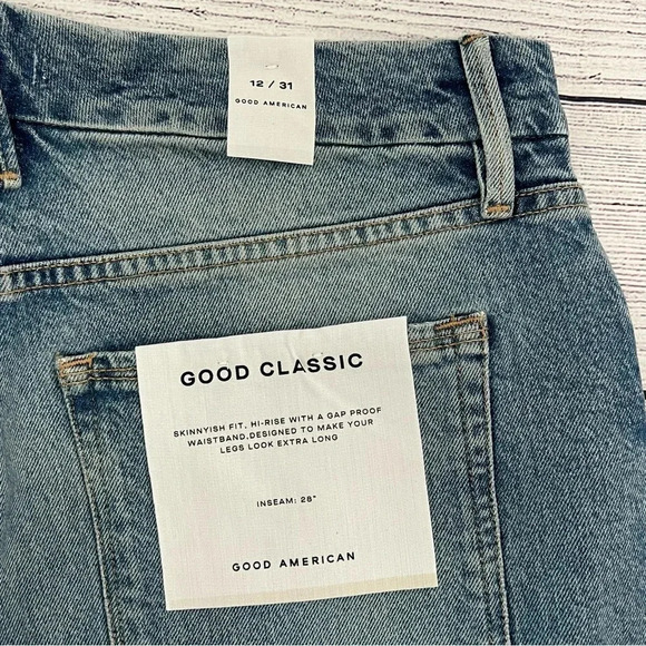 Good American Good Classic Distressed Straight Leg High Rise Jeans Size 12/31 - Picture 6 of 13